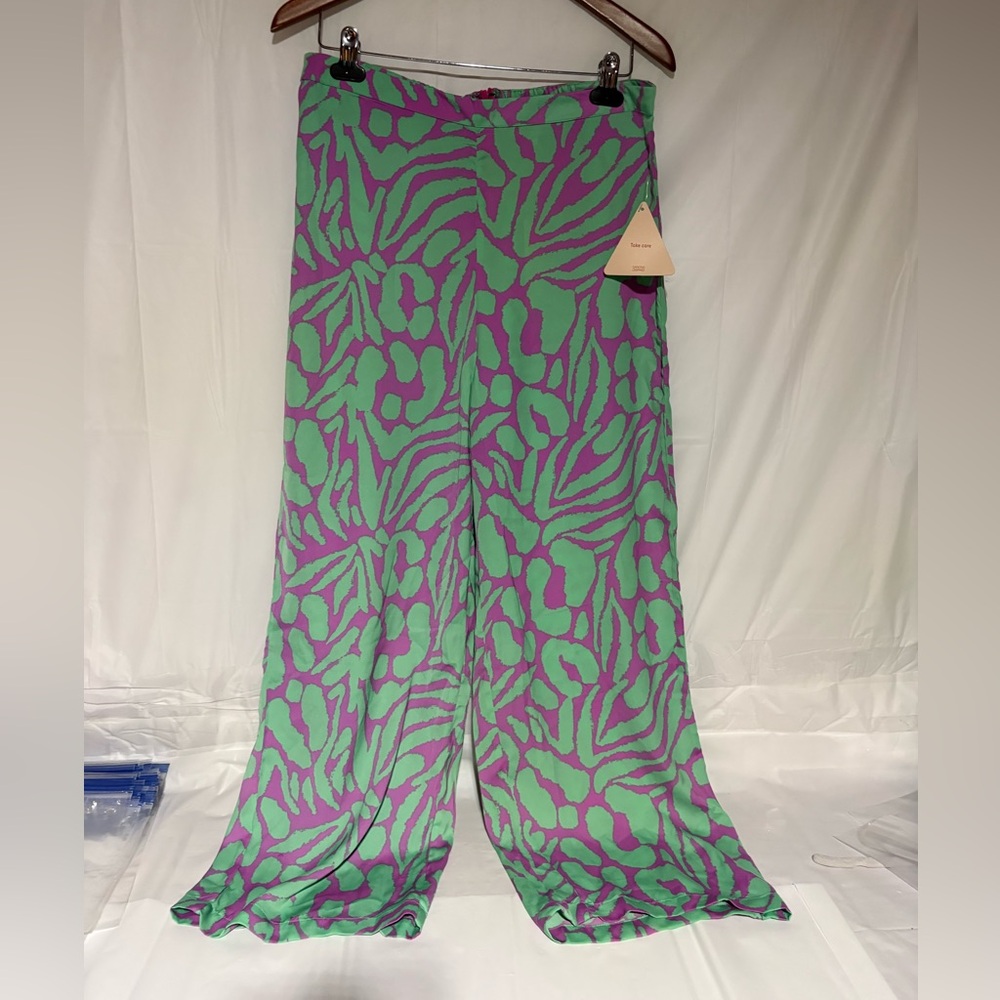 Dancing leopard High-Rise Wide-Leg Pants in Green & Purple Print
